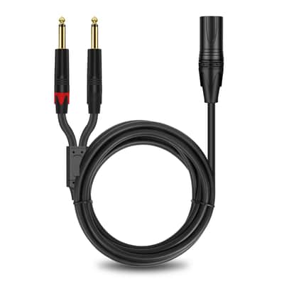 3-Pin XLR Male to Dual 6.35mm 1/4'' TS Mono Microphone Patch Cable, 6FT Male XLR to Double 6.35mm TS Y Splitter Converter Cable, Dual 1/4 Inch Mono to XLR Male Mic Audio Adapter Cord for Mixer image 1