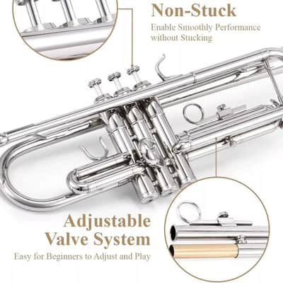 Bb Trumpet – Student / Intermediate Silver Nickel-Plated Concert Trumpet Case & Accessories Kit image 4