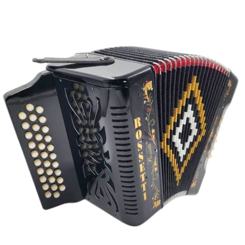 Rossetti Diatonic Button Accordion with Case and Straps FBbEb Black, 3112-FBE-BK image 1