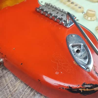 MyDream Partcaster Custom Built - Fiesta Red over Sunburst SRV image 4
