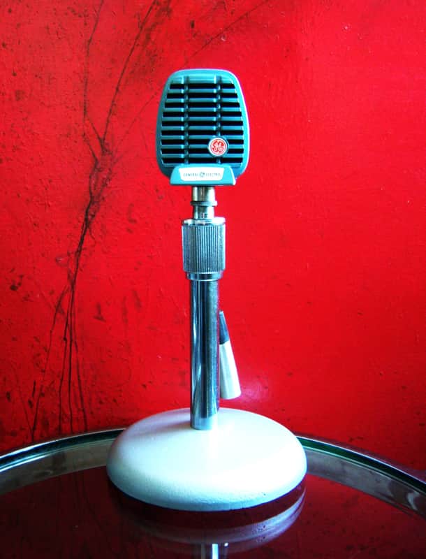 Vintage 1950's General Electric 97U29 / Shure 510 microphone Hi Z 99H86 w period Atlas DS7 desk stand # 2