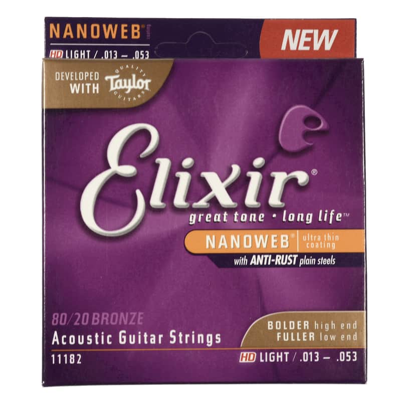 Elixir 11182 Nanoweb 80/20 Bronze Acoustic Guitar Strings - HD Light (13-53) image 1
