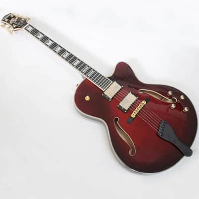Wine Red Hollow Body Jazz Electric Guitar, Dual Humbuckers, Gold Hardware image 2