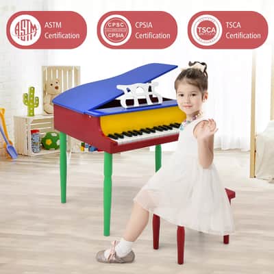 Classic 30-Key Baby Grand Piano Toy for Toddlers | Vibrant Wooden Piano with Bench | Perfect Birthday Gift for Children Ages 3-8 (MultiColor) image 4