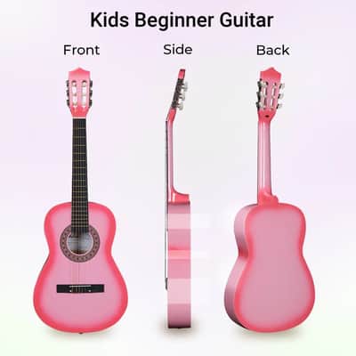 ADM Beginner Acoustic Classical Guitar 34 Inch Nylon Strings Wooden Guitar Bundle Kit for Kid Boy Girl Student Youth Guitarra Online Lessons with Gig Bag, Strap, Tuner, Strings, Picks, Pink image 2