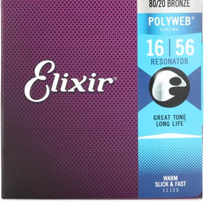 Elixir Strings 11125 Polyweb 80/20 Bronze Acoustic Guitar Strings - .016-.056 Resonator image 1