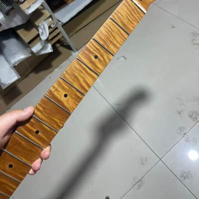 4a 5-string electric bass neck jazz bass stainless steel 21frets Roasted flame Maple guitar neck 34inch hole 18mm image 2