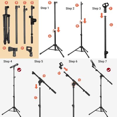 Tripod Microphone Stand Boom Arm Floor Mic Stand with Carrying Bag and 2 Mic Clips for Singing Performance Wedding Stage and Mic Mount CY0239 image 5