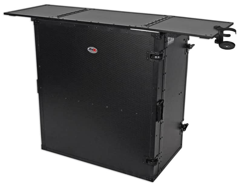 ProX XS-DJSTN BL Foldout Mobile DJ Combo Table Desk Facade w/ Wheels+Cup Holder image 1