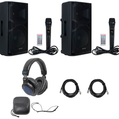 2) American Audio APX12 GO BT Rechargeable DJ PA Speakers+Mics+Headphones+Cables image 1