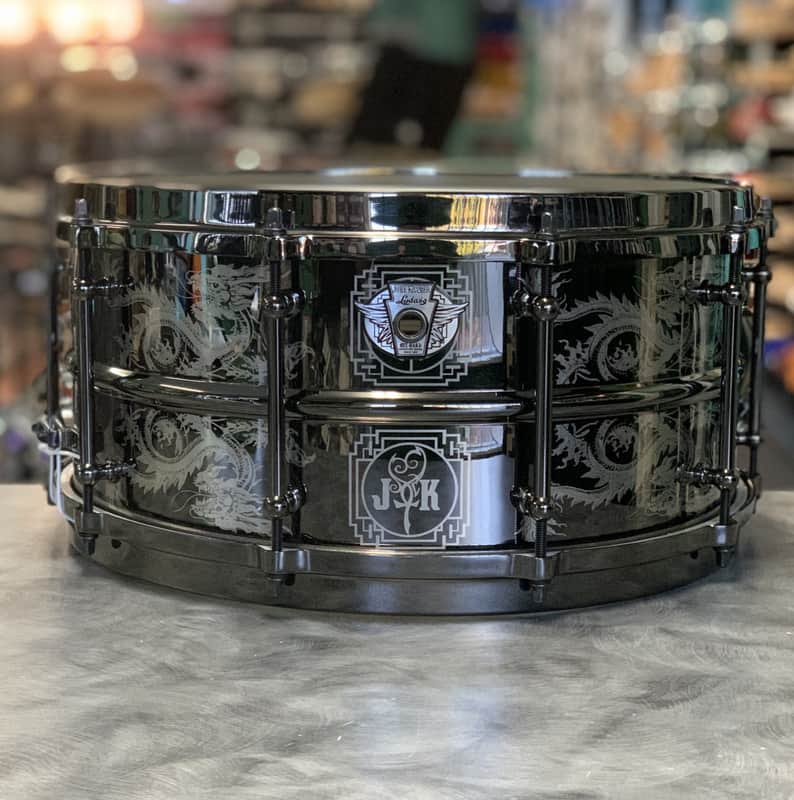 NOS Ludwig 6.5x14 Joey Kramer "Hit Hard" Signature Engraved Black Magic Snare Drum image 1