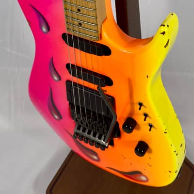 Zion Radicaster Super Strat Custom 1980’s - Pink / Red Neon Dancing Blood image 6