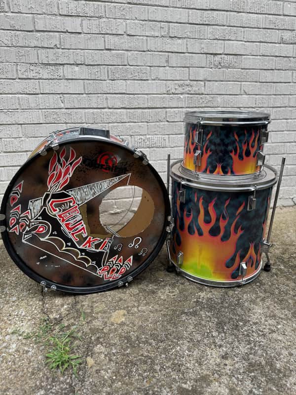 Vintage Pearl Fire Flame / Flaming Hot Cool Ranch Dorito Drums of Fury 3 piece drum set kit shell pack 22/12/16 image 1