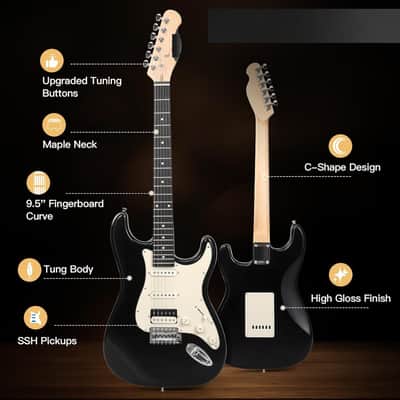 39 Inch Electric Guitar Starter Kit– HSS Pickups Solid Body Electric Guitar Includes Amplifier, Bag, Digital Tuner, Strap, String, Cable, Picks, Beginner Gift(Black) image 3