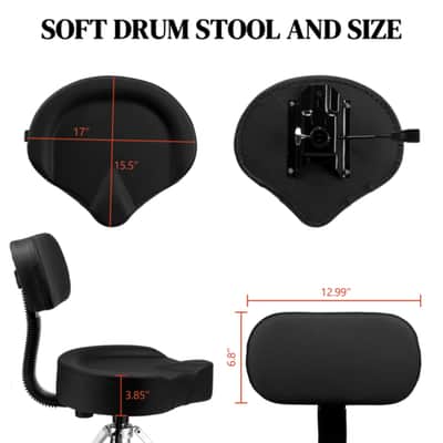 Hydraulic Drum Throne Stool w/ Backrest – Adjustable Height, 360° Swivel, Thick Saddle Seat, Heavy Duty Drummer Seat image 7