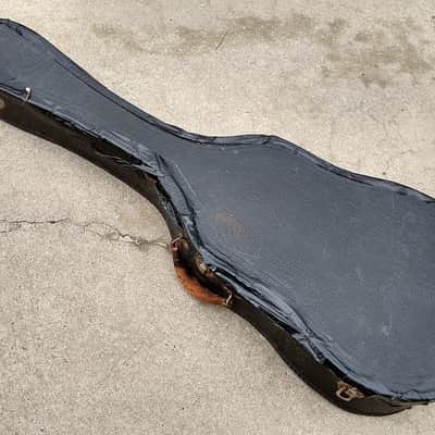 Vintage 1950's Small Body Guitar Case - Grained Black with Leather Handle and Purple Interior image 7