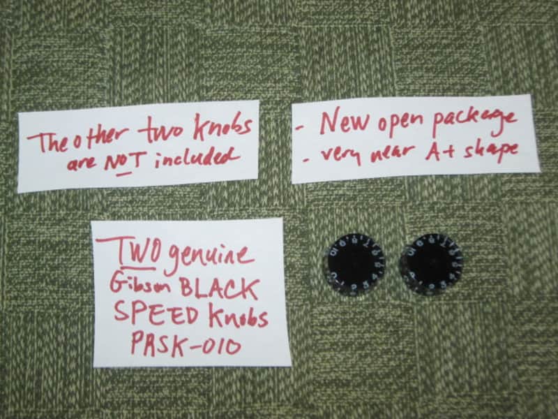 TWO new (open package) very near A+ genuine Gibson BLACK SPEED Knobs PRSK-010 (only 2 knobs from the PRSK-010 set are for sale - the other 2 knobs are NOT included) minor surface imperfections on top sides image 1