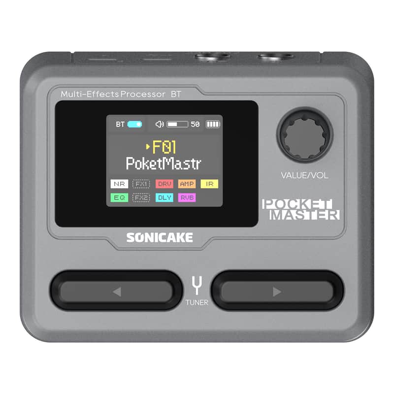 SONICAKE Pocket Master-Multi Effects Guitar Pedal with 9 Effects Modules 100 Drum Rhythms and Looper 100 Presets 20 Amp/Cab Electric Guitar Effects Processor OTG USB Audio Interface BT (Grey)-Shipping from US warehouse image 1