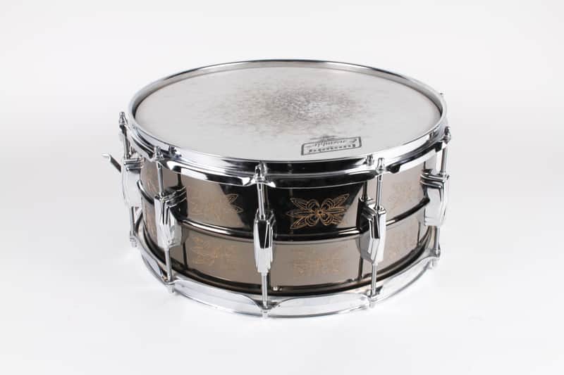 Ludwig No. 451 Engraved Black Beauty 6.5x14" Brass Snare Drum with Rounded Blue/Olive Badge 1979 - 1980 image 1