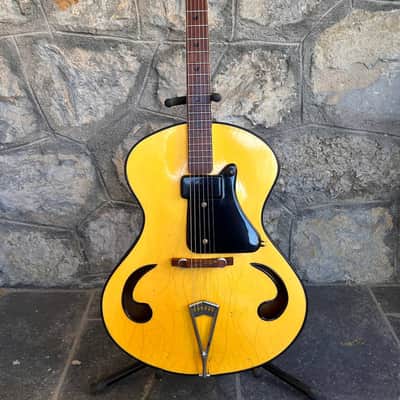 Spectacular 1950s Italian Wandre Framez Piper – Rare Yellow Crackle with Wood Neck image 1