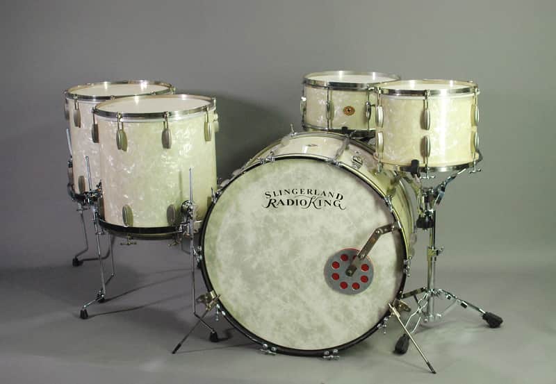 Vintage Slingerland Radio King drum kit with Gene Krupa Radio King snare 1936-1942 - White Marine Pearl image 1