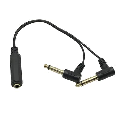 Right Angled Y Splitter Guitar Extension Cable 25CM Gold Plated 6.35mm 1/4" Female TRS Stereo to Dual 2 x 6.35mm 1/4" Male TS Mono 90 Degree Right Angle Y Splitter Audio Cable image 1