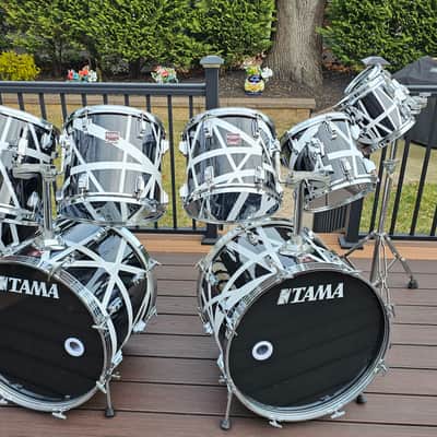 Vintage 80's Double Bass Tama Swingstar 9 piece Drumset MIJ with Van Halen style wraps image 1