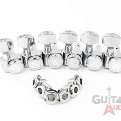 Genuine Fender CHROME LOCKING Tuners 6-InLine 2-pin Strat/Tele F Logo Machines image 2