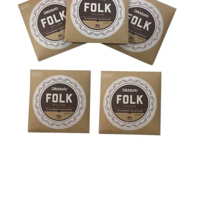 D'Addario Guitar Strings 5-Pack EJ34 Folk Nylon, Ball End, Bronze Wound/Black Nylon Trebles