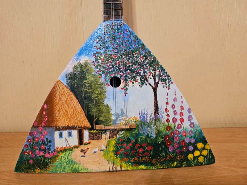 Balalayka Folk Instrument Hand Painted Ukrainian 6 String Village Balalaika image 1