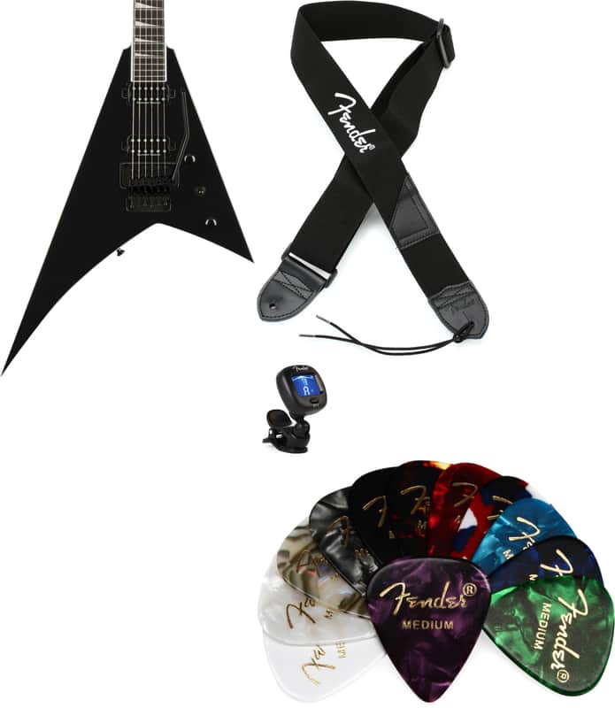 Jackson Pro Plus Series Rhoads Electric Guitar - Deep Black Bundle with Fender 2" Polyester Logo Strap - Black with White Logo... (4 Items) image 1