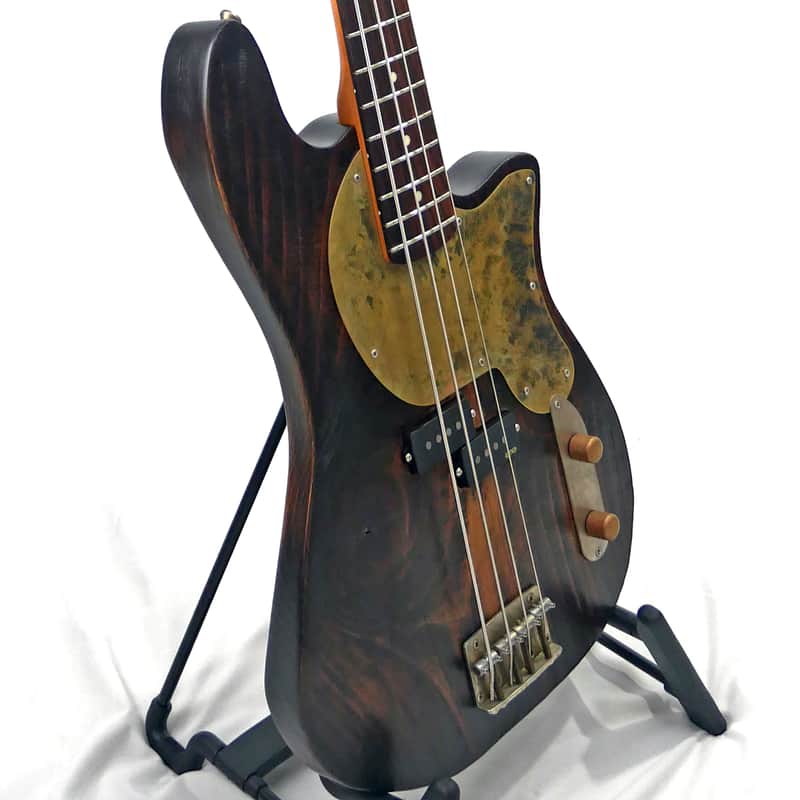 Offbeat Guitars "Priscilla" Bass - Distressed Pine Body, EMG Geezer Butler P/U, Aged Brass Pickguard image 1