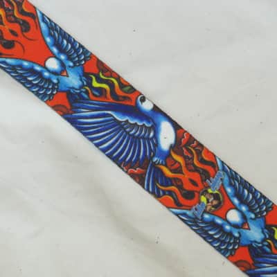 PERRI's Tattoo Johnny DOVES and FLAMES polyester Guitar strap - NEW image 2