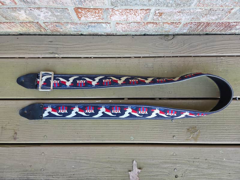 Vintage 1970's Ace-Style Red, White, and Blue Eagle and Shield Guitar Strap! image 1