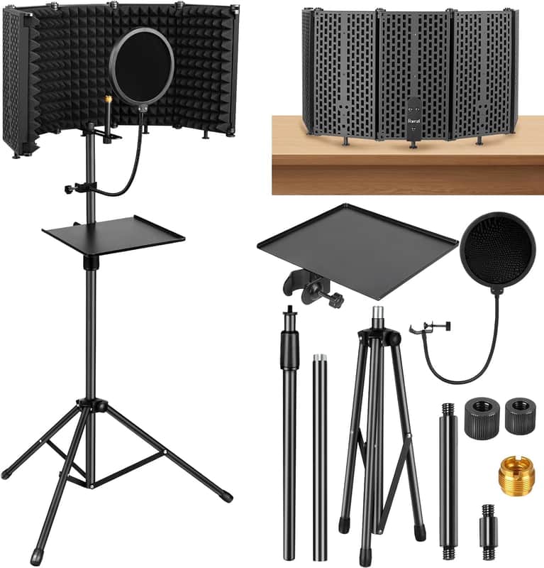 Recording Studio Microphone Stand – Foldable Tripod with Isolation Shield & Pop Filter image 1