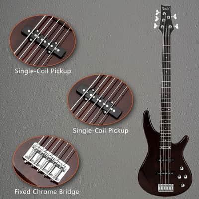 Glarry GIB Electric 5 String Bass Guitar Full Size Bag Strap Pick Connector Wrench Tool 2020s - Earth Brown image 21