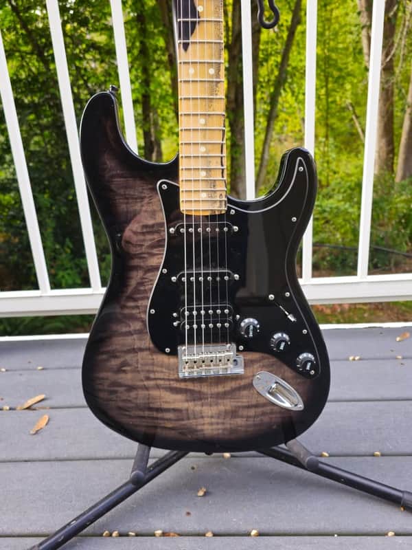 Fender American QMT Stratocaster with Pale Moon Ebony Fretboard 2020 - Transparent Black image 1
