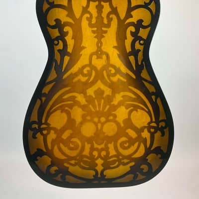 1991 Dobro Model 37 Round Neck Resonator w/ RARE Original French Scroll Finish. Era correct Chipboard case /or padded Hardshell available/ image 6