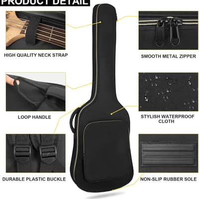Bass Guitar Case, Bass Guitar Gig Bag 0.35 Inch Waterproof Thick Padding Backpack Soft Electric Bass Guitar Bag Dual Adjustable Shoulder Strap Pocket & Back Hanger Loop Black image 3