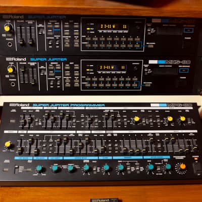 2 x Roland MKS-80 Super Jupiter with 1 x MPG-80 Programmer 1984 - 1989 - Black image 9