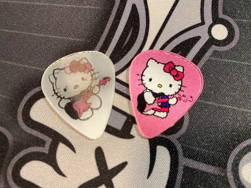 Hello Kitty Guitar Pick White / Pink Holographic PAIR (2) Sanrio Fender NEW image 1