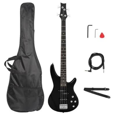 Black Right Handed 4 String Electric Bass Guitar w/ Gigbag Strap Tool image 1