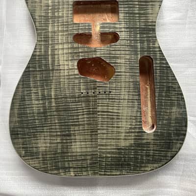Grey Mahogany Telecaster Tele Style Guitar Body with Flame Maple Veneer image 1