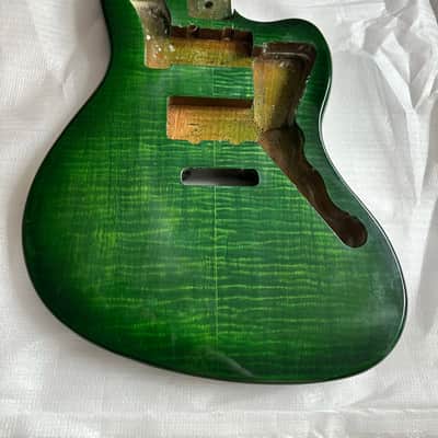 Mahogany Wood Green Burst Jazzmaster Style Guitar Body with Veneer Tiger Maple Top image 1