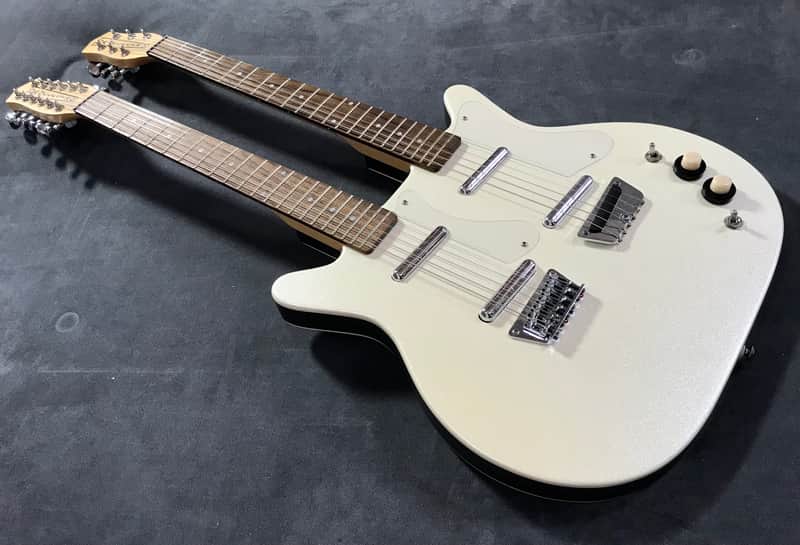 1993 Danelectro 6 / 12 Double Neck Solidbody Electric White Sparkle with case image 1