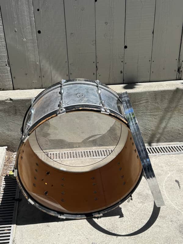 Vintage Slingerland Niles Badge 70's Chrome Over Wood Marching Bass Drum image 1