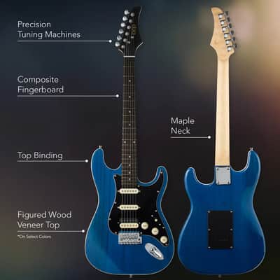 Beginner Electric Guitar Kit w/ Headphone Amp, Padded Gig Bag, Headphones - Sky Blue image 4