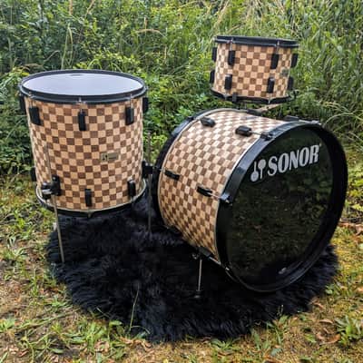 Restored Sonor Swinger Action Vintage 70s Set with Teardrop Badges - Checkerboard Veneer image 2