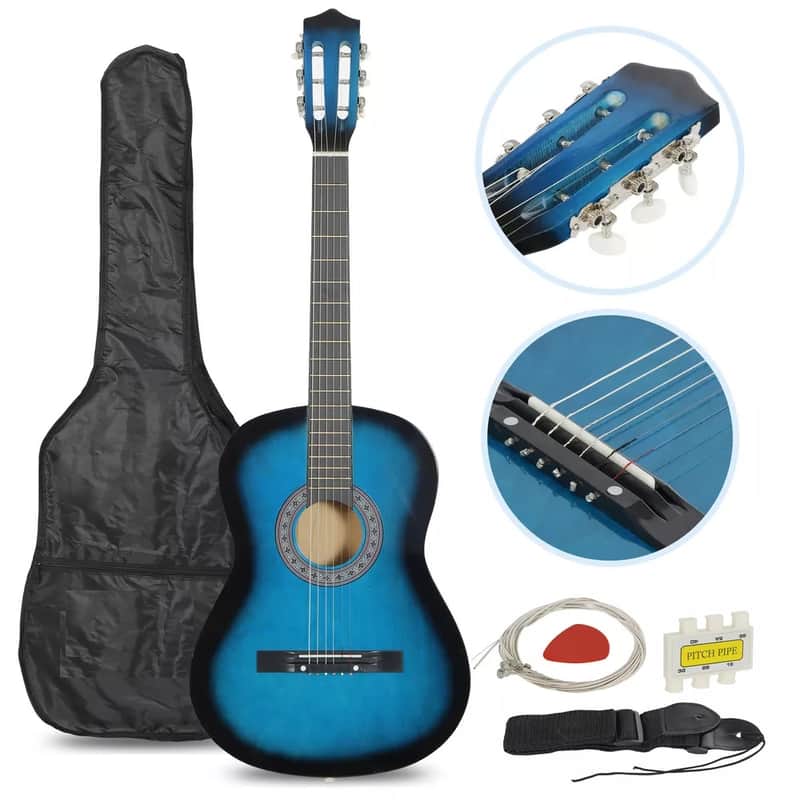 38" Kids Acoustic Guitar Full Size 6-String Guitar for Starter Beginner Blue image 1