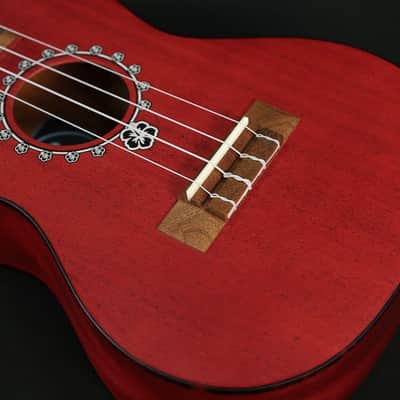 Puka Model PK-HBS Hibiscus Flower Rosette Red Satin Finish Soprano Ukulele image 5